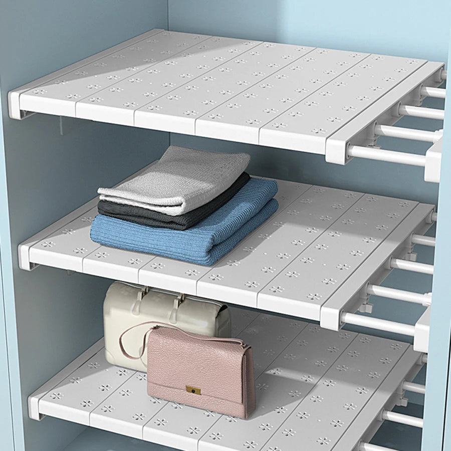 Expandable Metal Closet Organizer - Adjustable Tension Shelf & Rod for DIY Storage Solutions