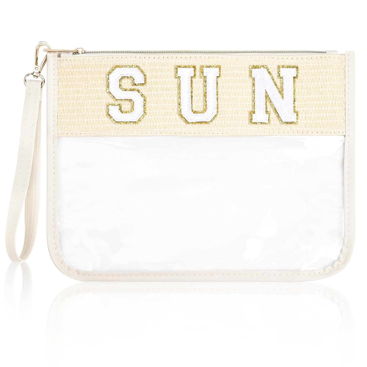 Snack Bags Clear Chenille Letter Pouch Travel Bag Zipper Nylon Makeup Bag Organizer Cosmetic Pouch Toiletry Bag Waterproof Summer Travel Gifts for Women