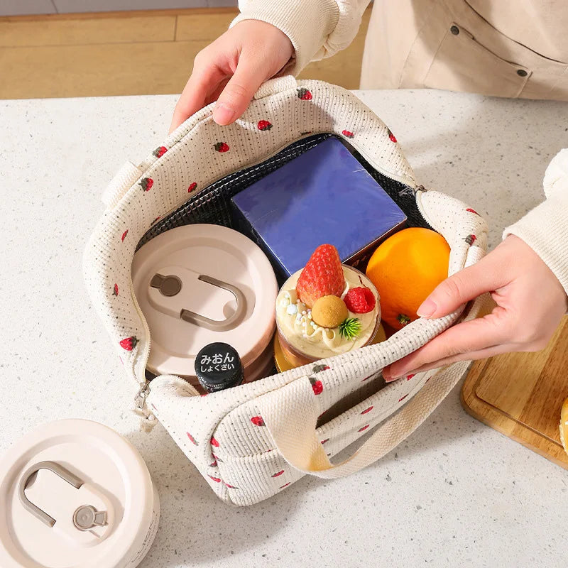 Fancy Corduroy Lunch Bag Student Office Lunch Box Thermal Insulation Bag Waterproof Portable Portable Cute Meal Bag Ice Baga-Dh