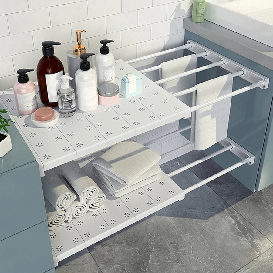 Expandable Metal Closet Organizer - Adjustable Tension Shelf & Rod for DIY Storage Solutions