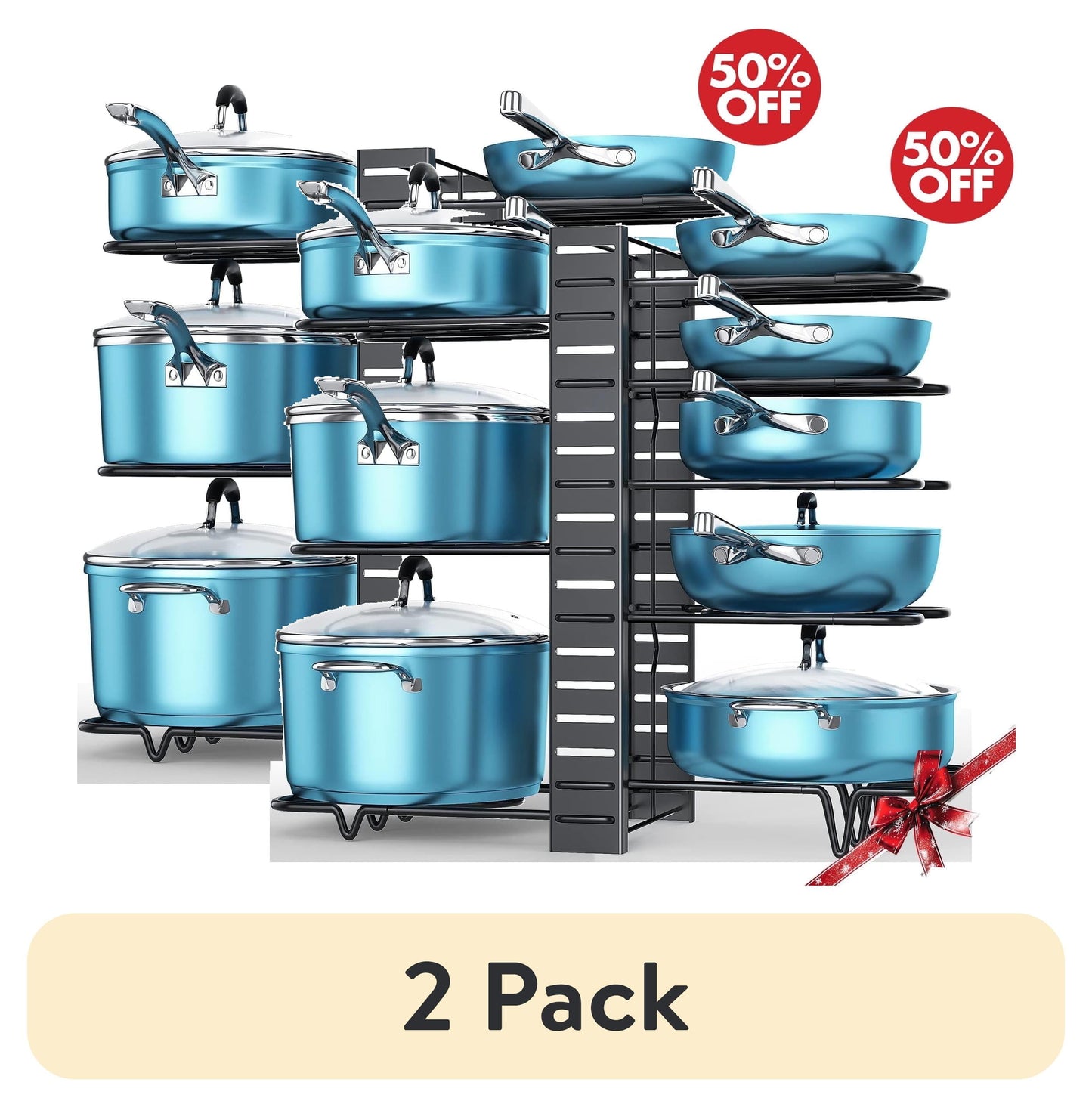 8-Tier Pot and Pan Organizer Rack – Upgraded Kitchen Storage Solution for Cookware and Lids
