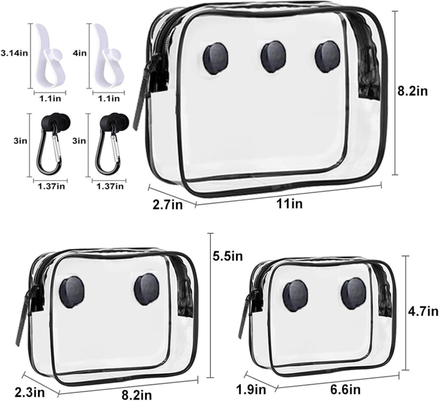 3 Packs Clear Bogg Beach Tote Bag with 2 Set Insert Hooks Accessories Suitable for Bogg Bags Travel Makeup Clean Toiletry Brush Bag Cosmetic Divider Storage Inner Pouch (White)