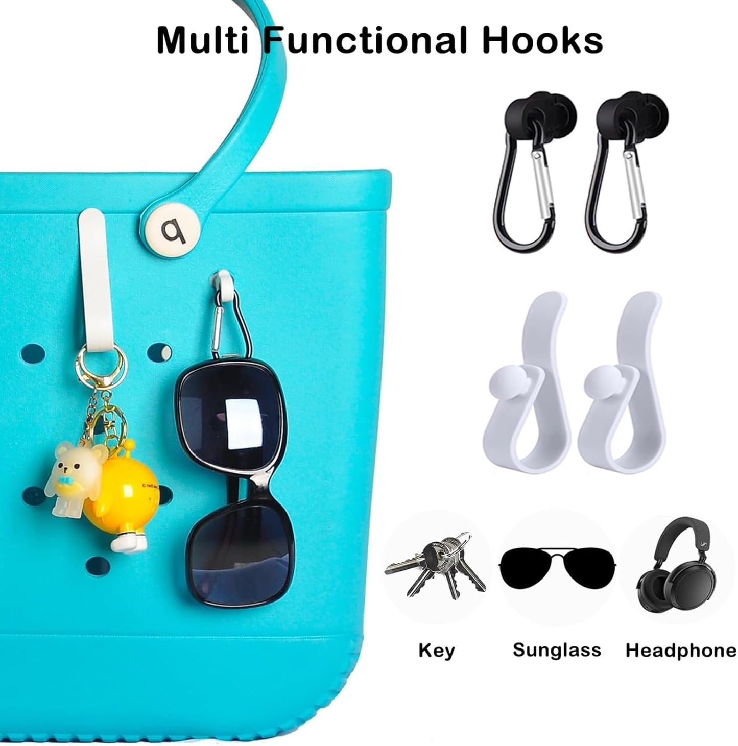 3 Packs Clear Bogg Beach Tote Bag with 2 Set Insert Hooks Accessories Suitable for Bogg Bags Travel Makeup Clean Toiletry Brush Bag Cosmetic Divider Storage Inner Pouch (White)