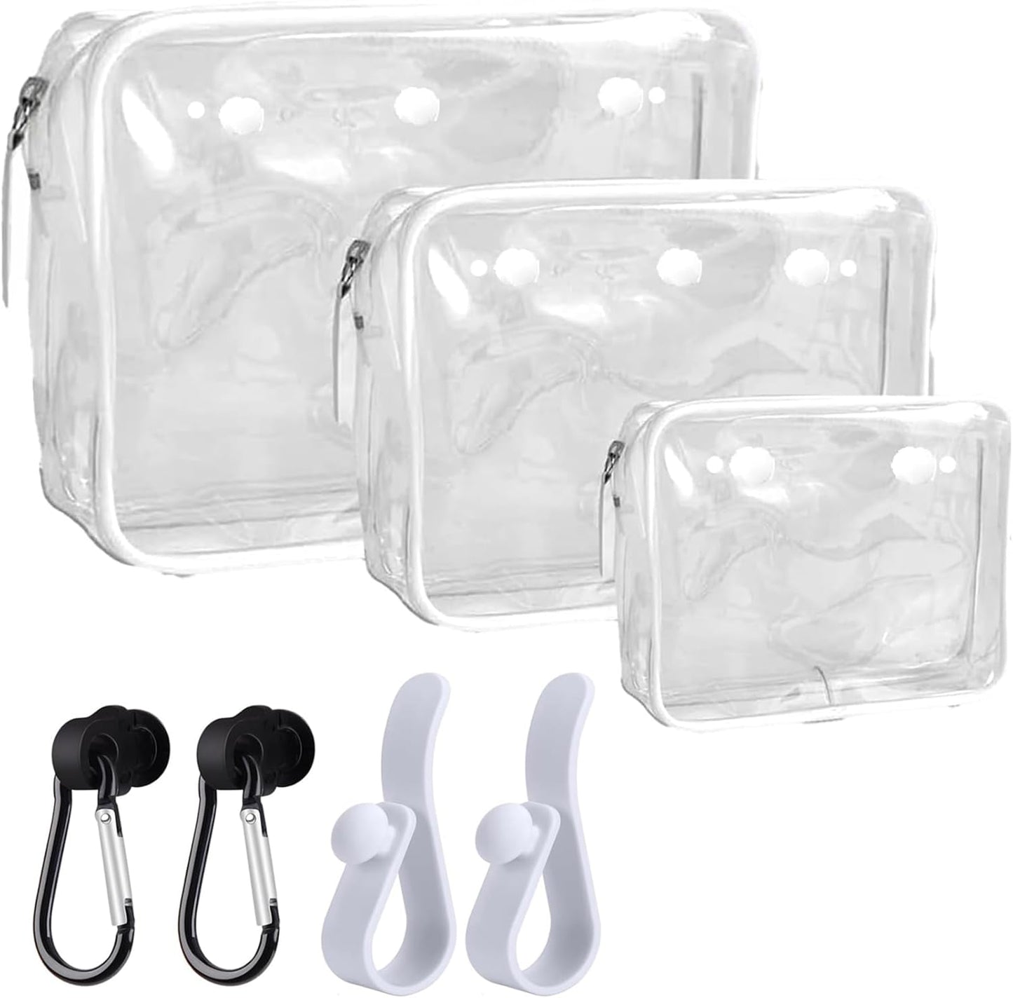 3 Packs Clear Bogg Beach Tote Bag with 2 Set Insert Hooks Accessories Suitable for Bogg Bags Travel Makeup Clean Toiletry Brush Bag Cosmetic Divider Storage Inner Pouch (White)