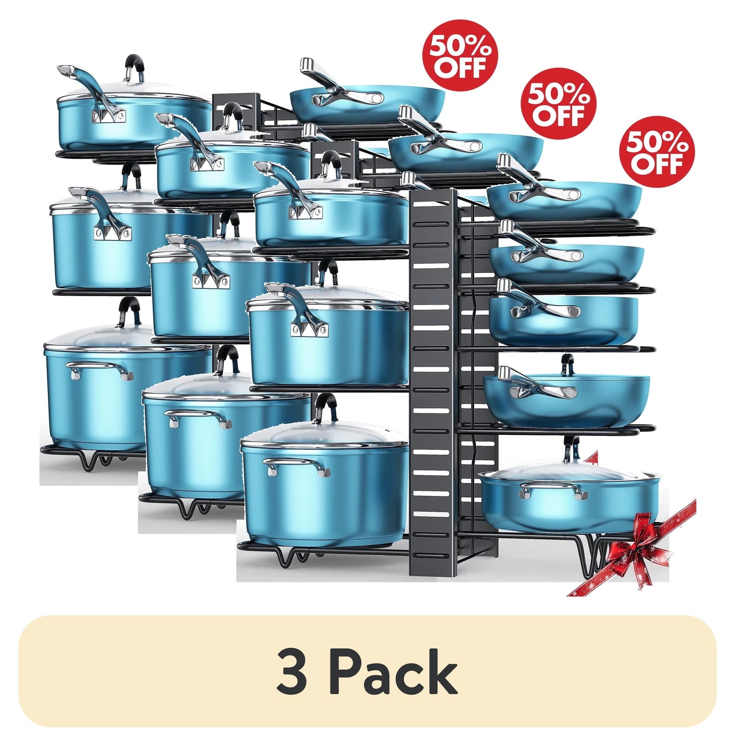 8-Tier Pot and Pan Organizer Rack – Upgraded Kitchen Storage Solution for Cookware and Lids