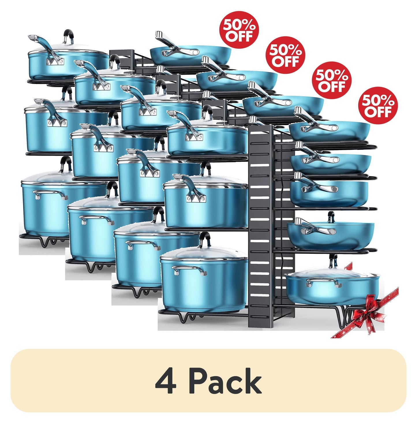 8-Tier Pot and Pan Organizer Rack – Upgraded Kitchen Storage Solution for Cookware and Lids