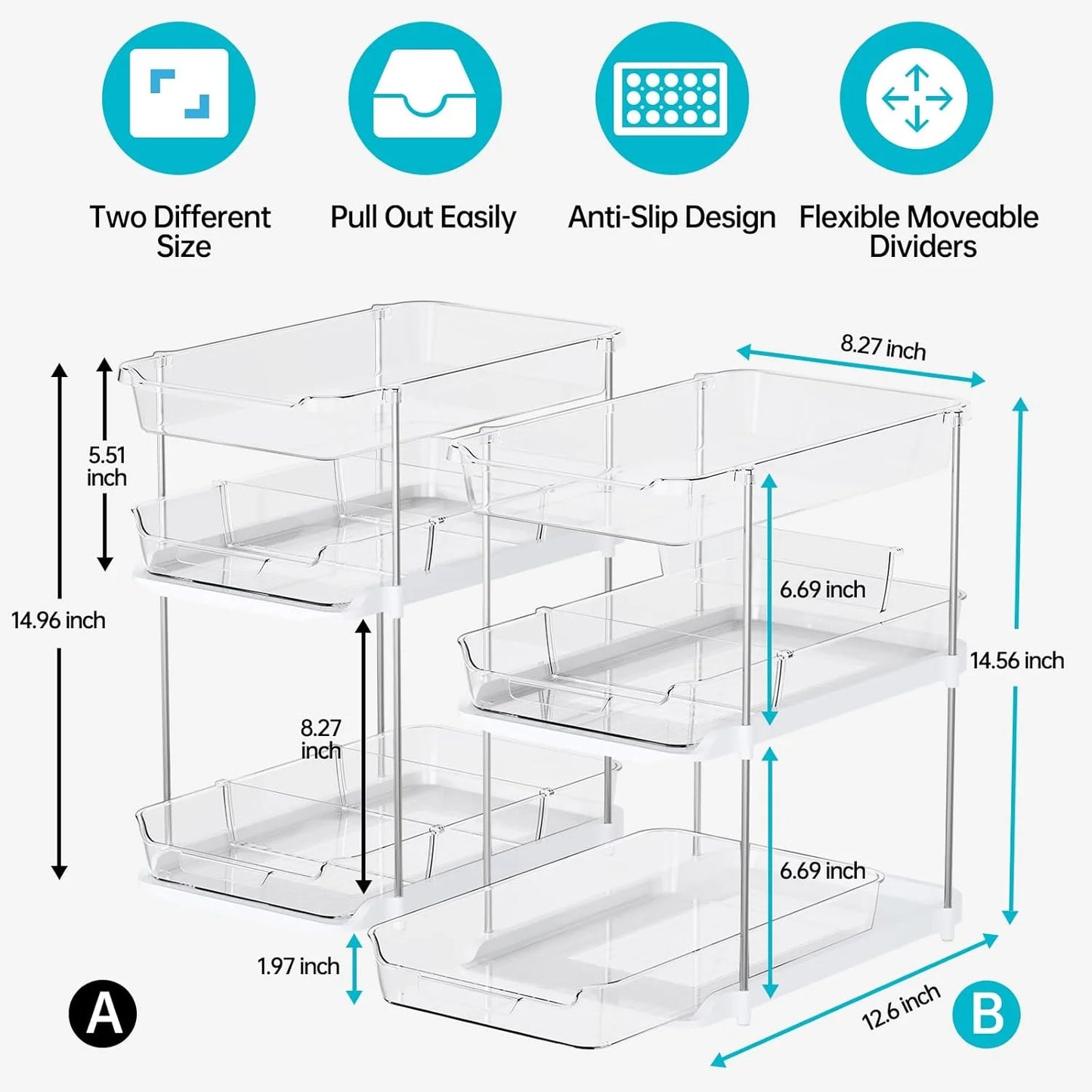 Maximize Your Space with 3 Tier Pull-Out Under Sink Organizer - 2 Sets of Stackable Bathroom & Pantry Storage Solutions!