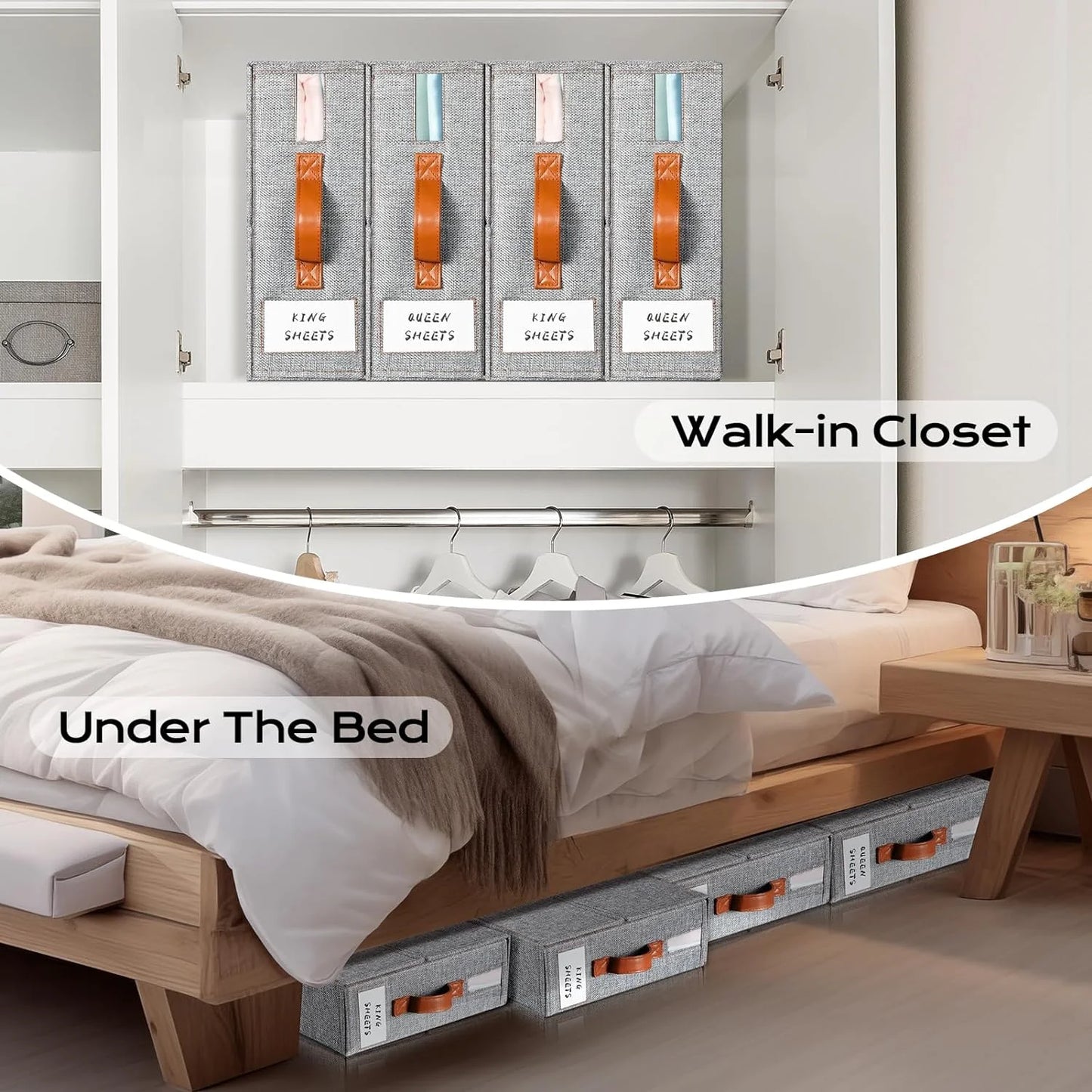 Gray Bed Sheet Organizer Set - 4 Count Linen Storage Solution for Closet Organization