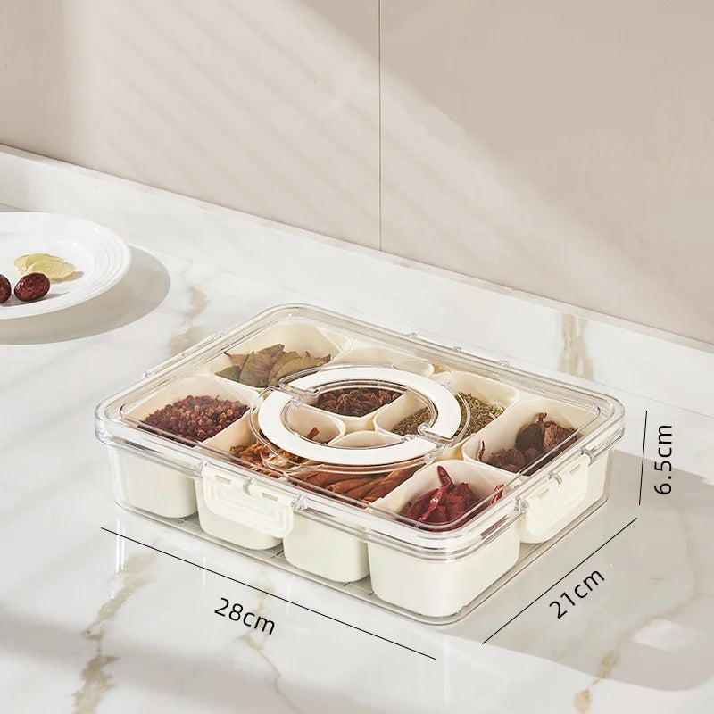Versatile 8-Grid Serving Tray & Storage Box for Snacks, Fruits, and Seasonings - Portable Fresh-Keeping Solution