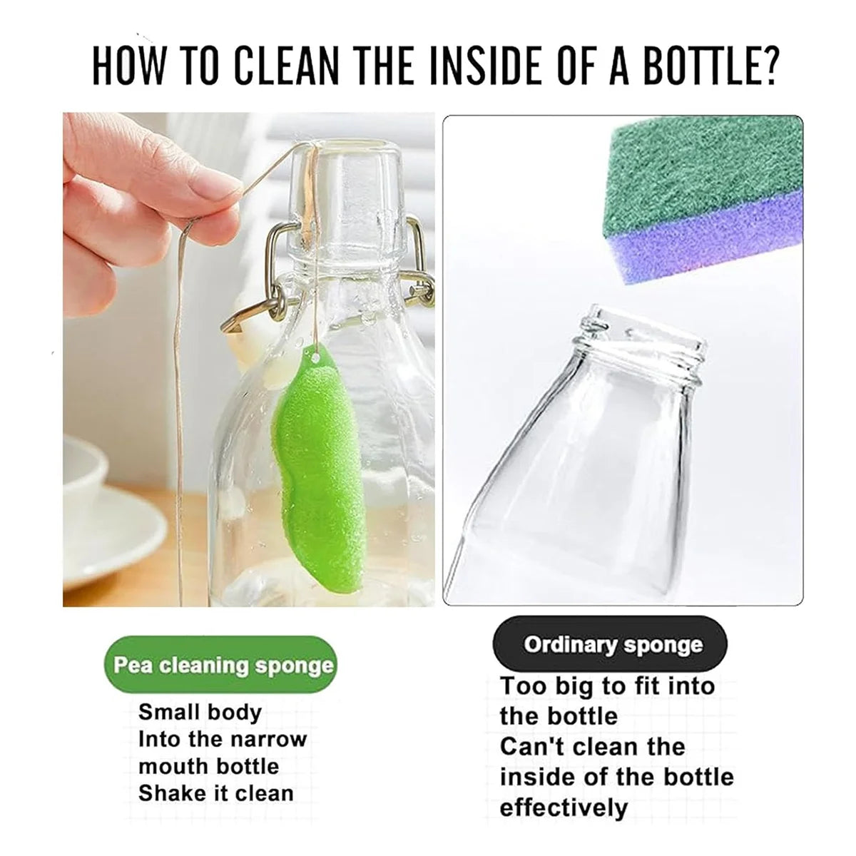 6Pcs Beans Shaped Bottle Cleaning Sponge, Magic Beans Cleaner Reusable Bottle Cleaning Beans Sponge Internal Cleaning GSY