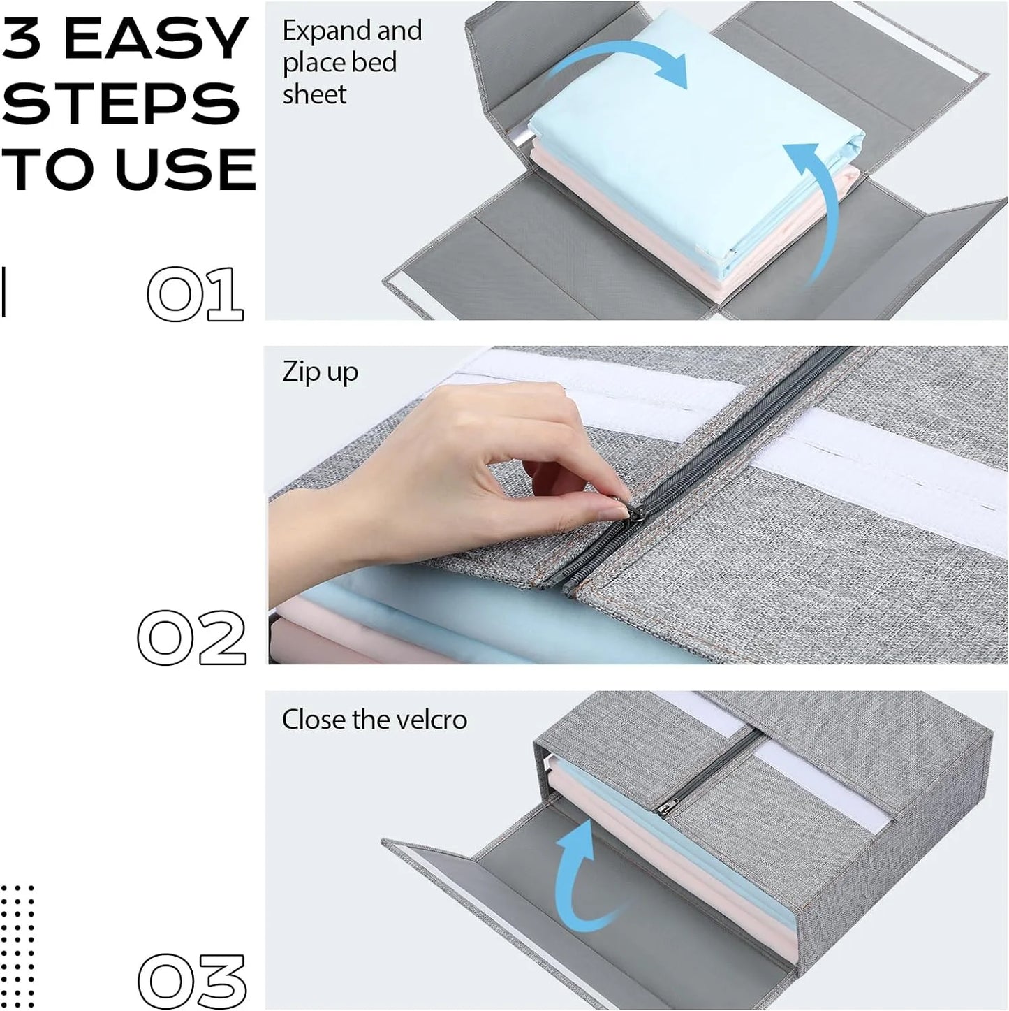 Gray Bed Sheet Organizer Set - 4 Count Linen Storage Solution for Closet Organization