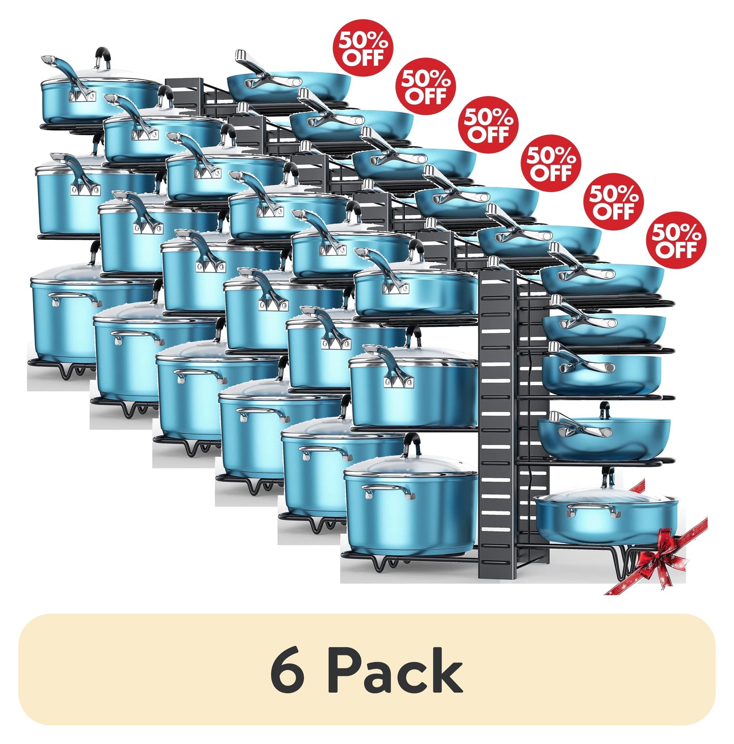 8-Tier Pot and Pan Organizer Rack – Upgraded Kitchen Storage Solution for Cookware and Lids