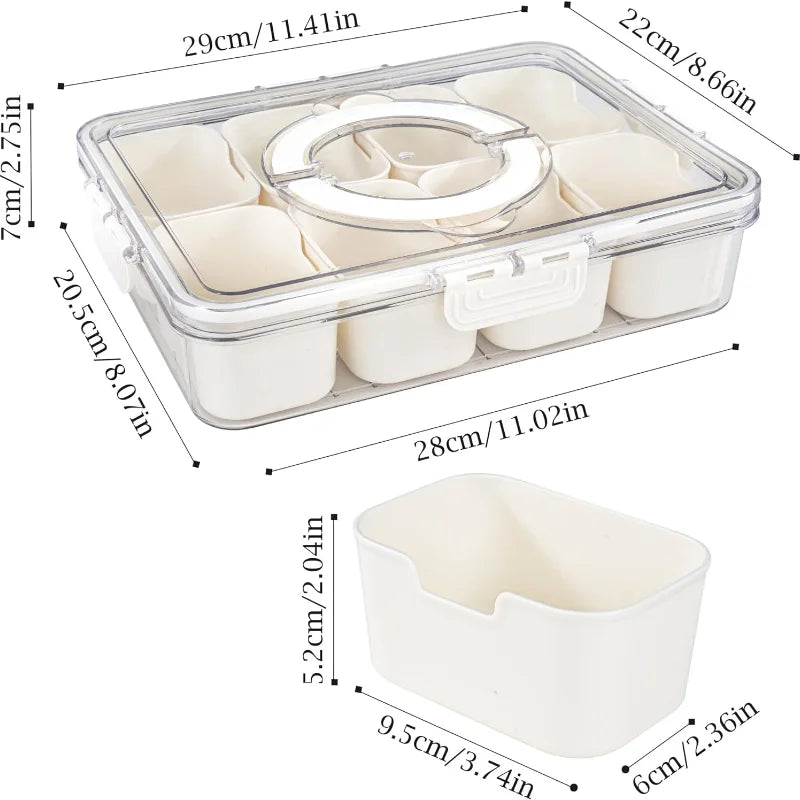 Versatile 8-Grid Serving Tray & Storage Box for Snacks, Fruits, and Seasonings - Portable Fresh-Keeping Solution