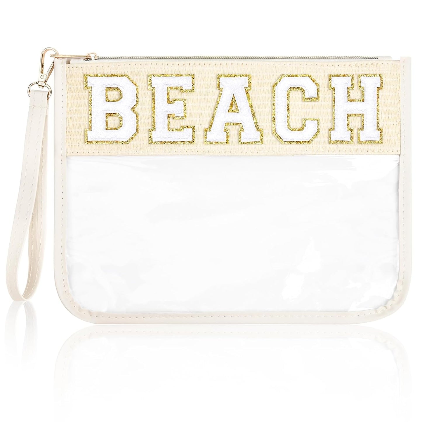 Snack Bags Clear Chenille Letter Pouch Travel Bag Zipper Nylon Makeup Bag Organizer Cosmetic Pouch Toiletry Bag Waterproof Summer Travel Gifts for Women