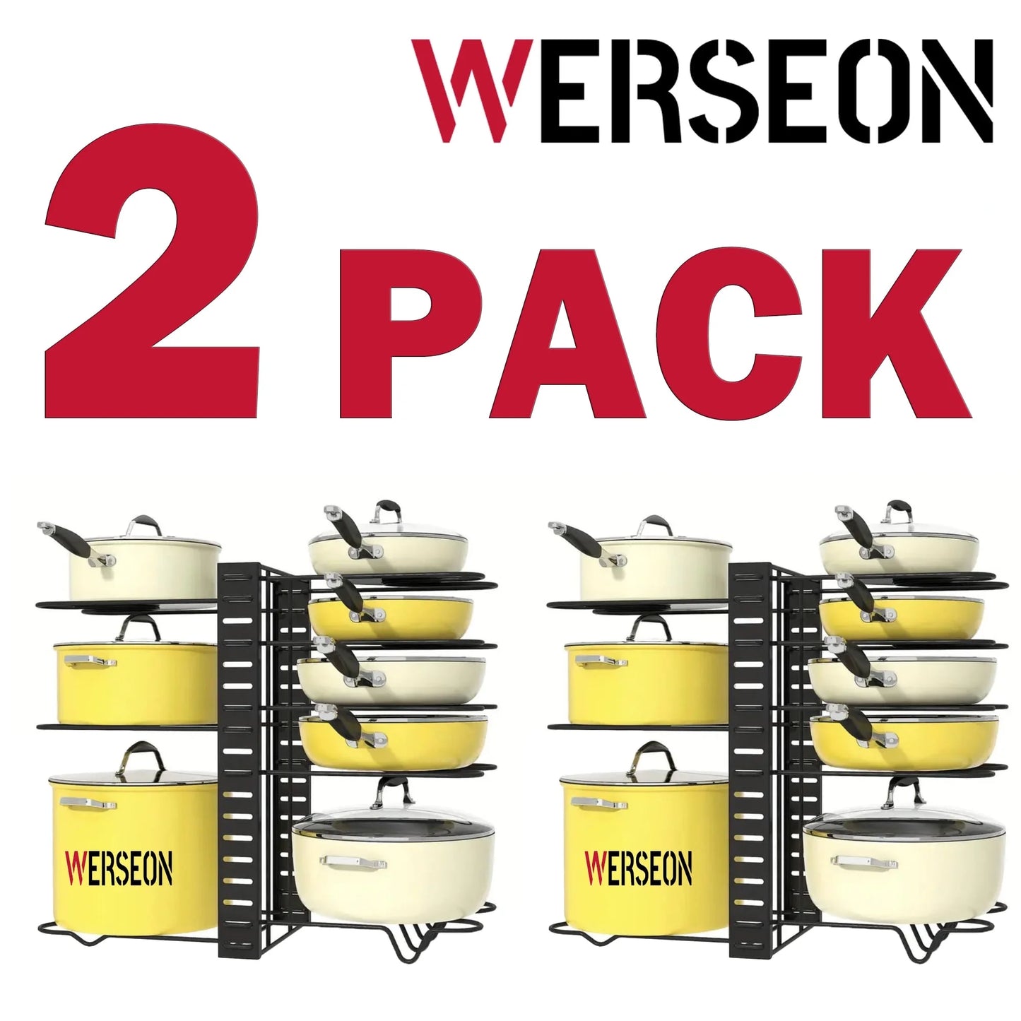 8-Tier Pot and Pan Organizer Rack – Upgraded Kitchen Storage Solution for Cookware and Lids