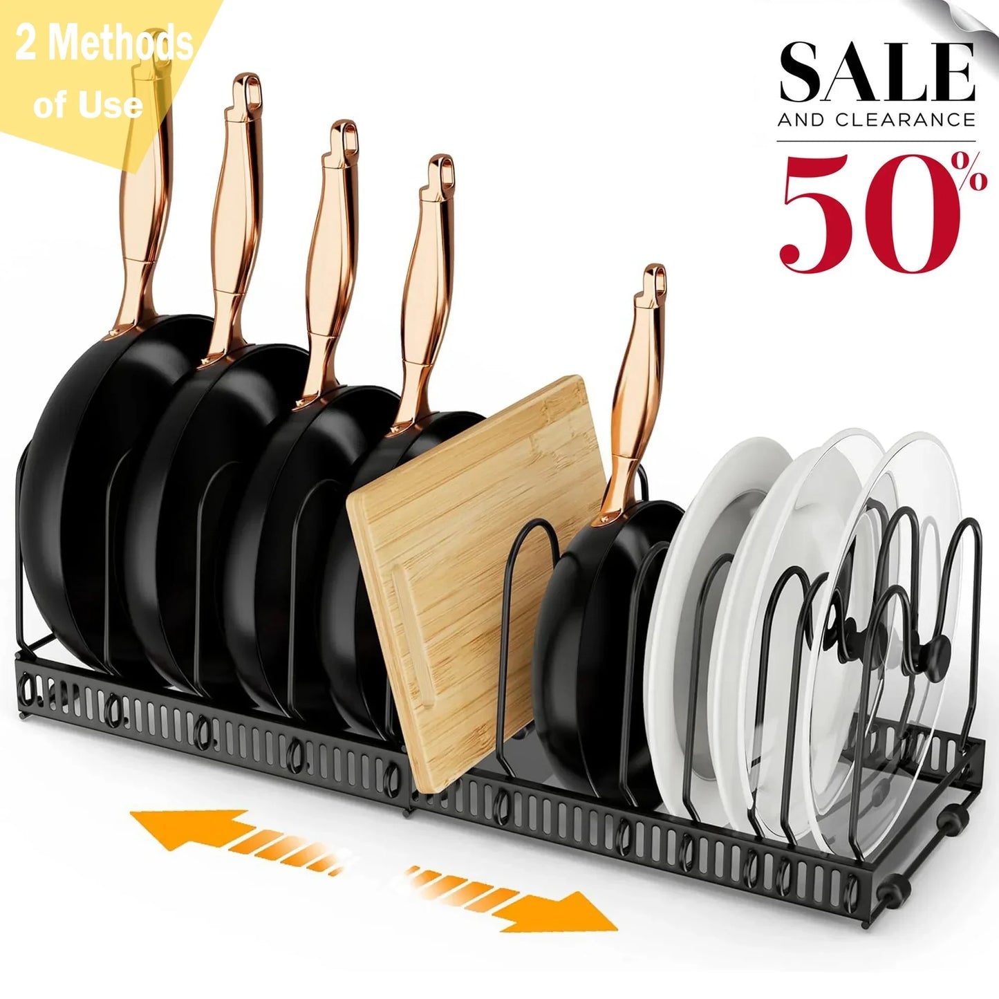 8-Tier Pot and Pan Organizer Rack – Upgraded Kitchen Storage Solution for Cookware and Lids