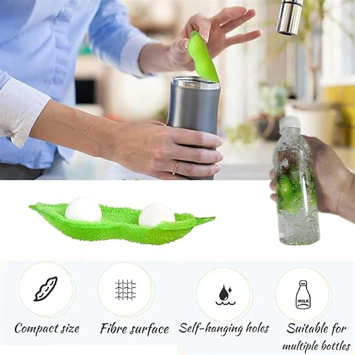 6Pcs Beans Shaped Bottle Cleaning Sponge, Magic Beans Cleaner Reusable Bottle Cleaning Beans Sponge Internal Cleaning GSY
