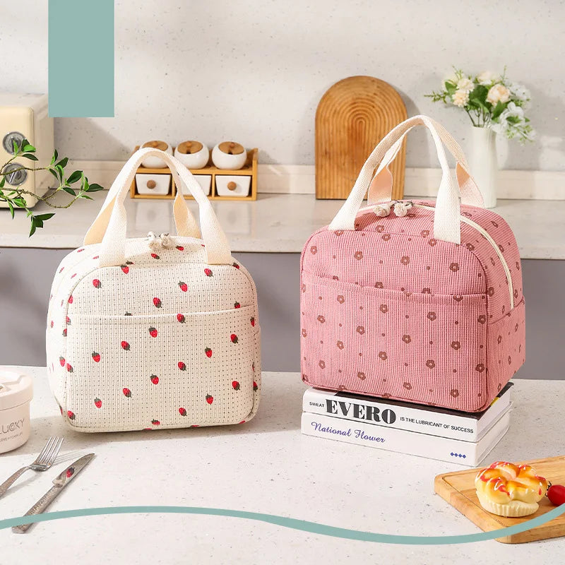 Fancy Corduroy Lunch Bag Student Office Lunch Box Thermal Insulation Bag Waterproof Portable Portable Cute Meal Bag Ice Baga-Dh