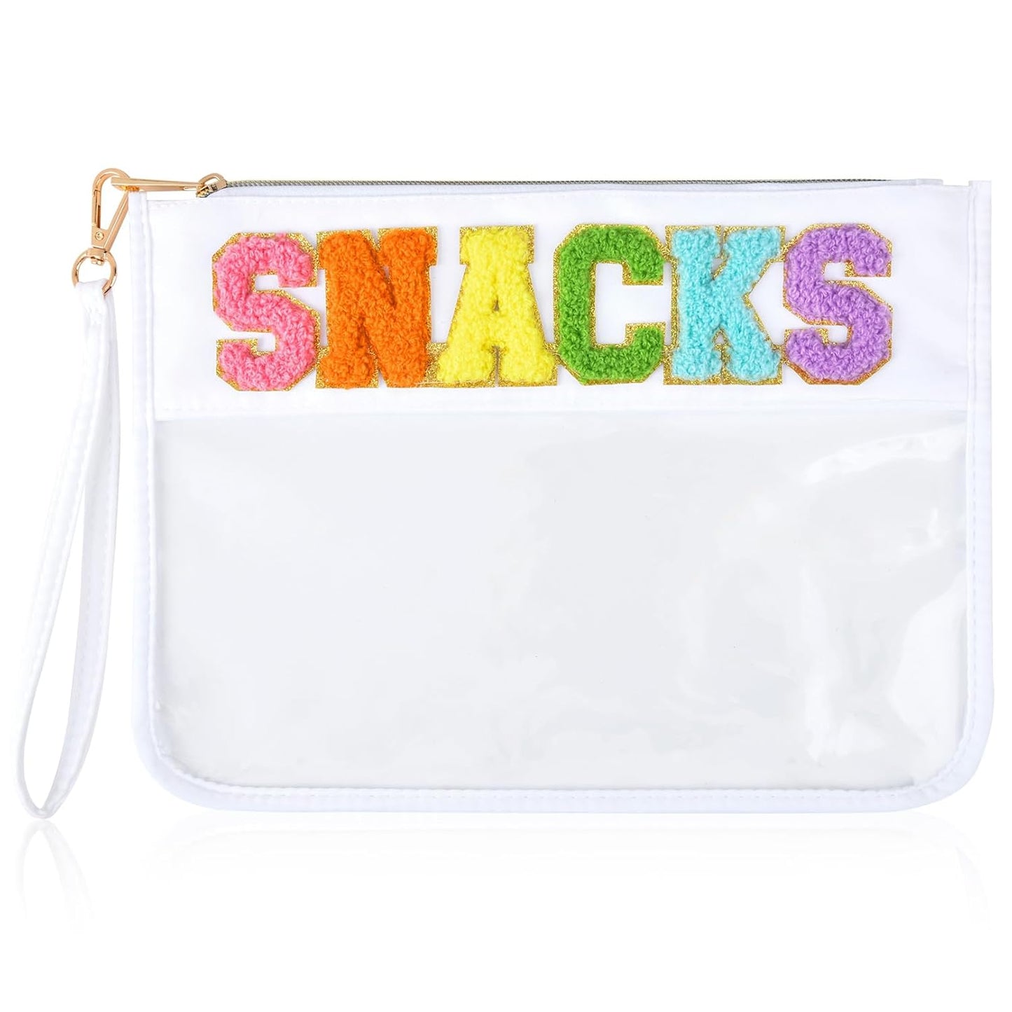 Snack Bags Clear Chenille Letter Pouch Travel Bag Zipper Nylon Makeup Bag Organizer Cosmetic Pouch Toiletry Bag Waterproof Summer Travel Gifts for Women