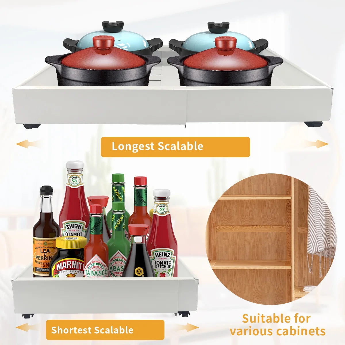Extendable Pull-Out Cabinet Drawer Organizer - Heavy Duty Sliding Pantry Shelves for Under-Sink Storage