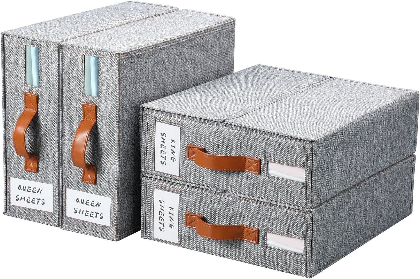 Gray Bed Sheet Organizer Set - 4 Count Linen Storage Solution for Closet Organization