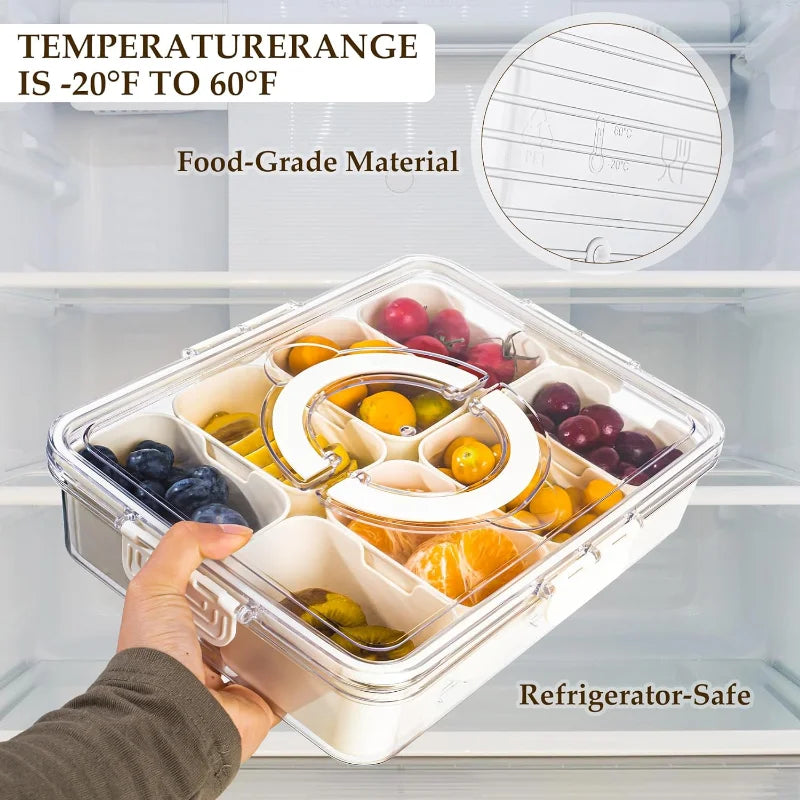 Versatile 8-Grid Serving Tray & Storage Box for Snacks, Fruits, and Seasonings - Portable Fresh-Keeping Solution