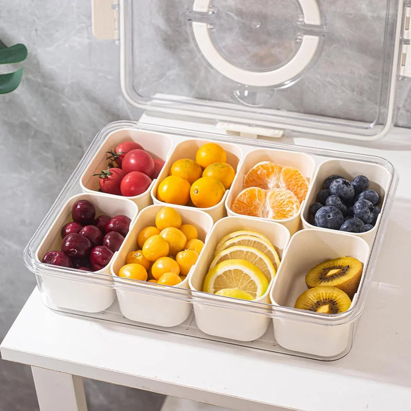 Versatile 8-Grid Serving Tray & Storage Box for Snacks, Fruits, and Seasonings - Portable Fresh-Keeping Solution