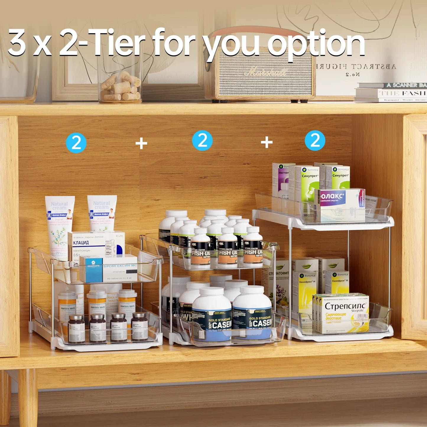 Maximize Your Space with 3 Tier Pull-Out Under Sink Organizer - 2 Sets of Stackable Bathroom & Pantry Storage Solutions!