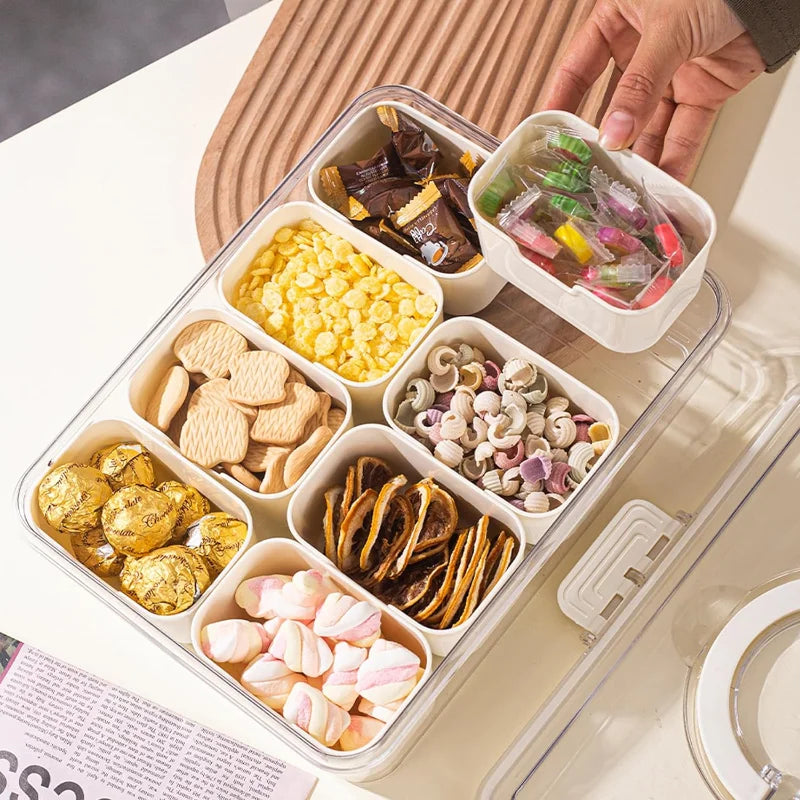 Versatile 8-Grid Serving Tray & Storage Box for Snacks, Fruits, and Seasonings - Portable Fresh-Keeping Solution