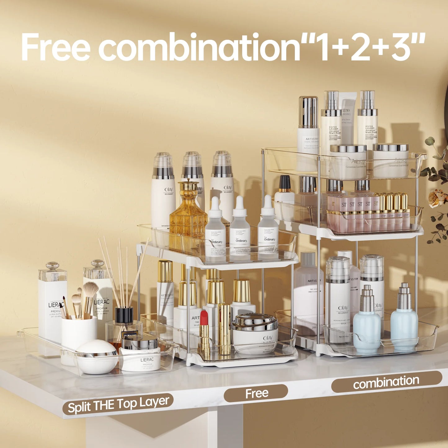 Maximize Your Space with 3 Tier Pull-Out Under Sink Organizer - 2 Sets of Stackable Bathroom & Pantry Storage Solutions!