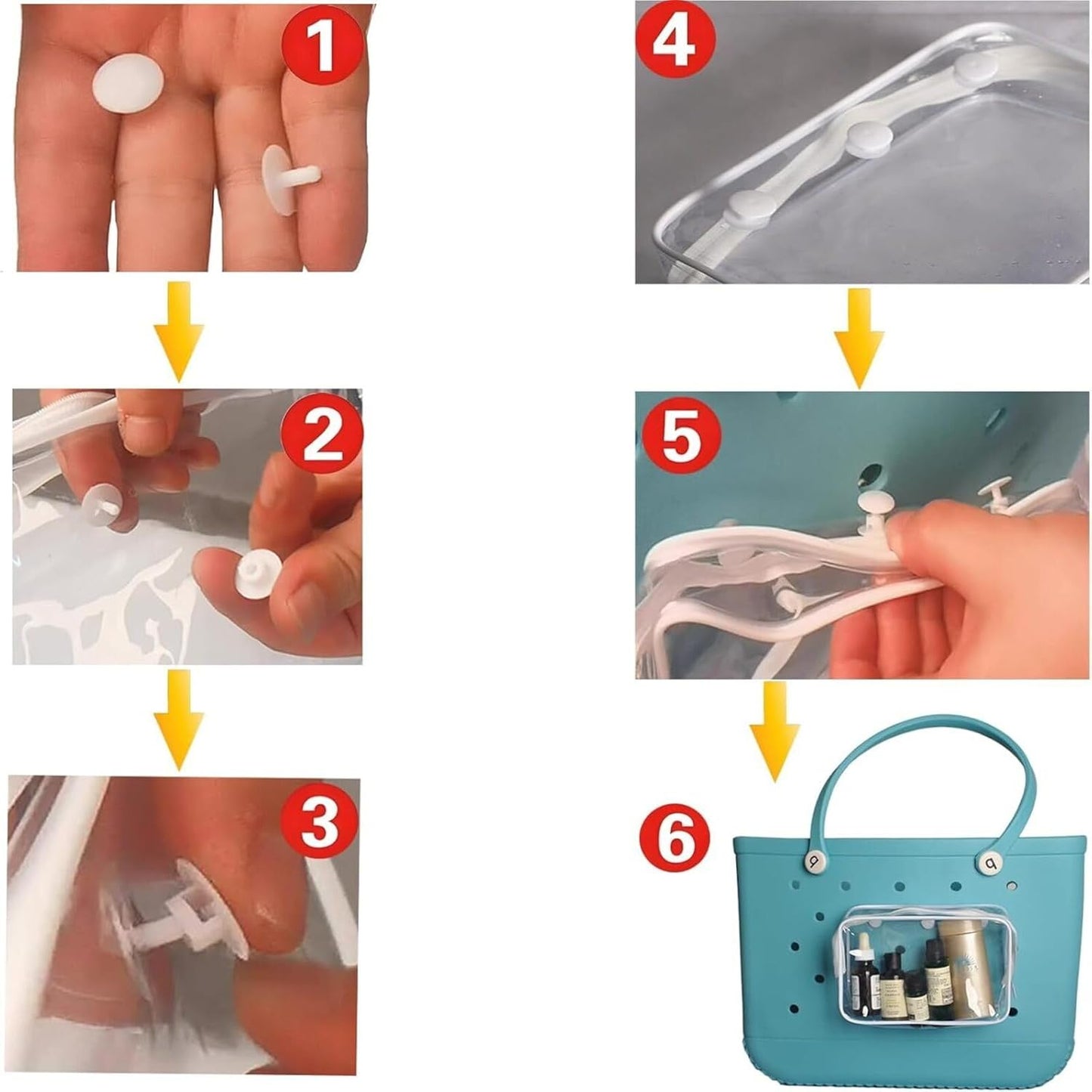 3 Packs Clear Bogg Beach Tote Bag with 2 Set Insert Hooks Accessories Suitable for Bogg Bags Travel Makeup Clean Toiletry Brush Bag Cosmetic Divider Storage Inner Pouch (White)