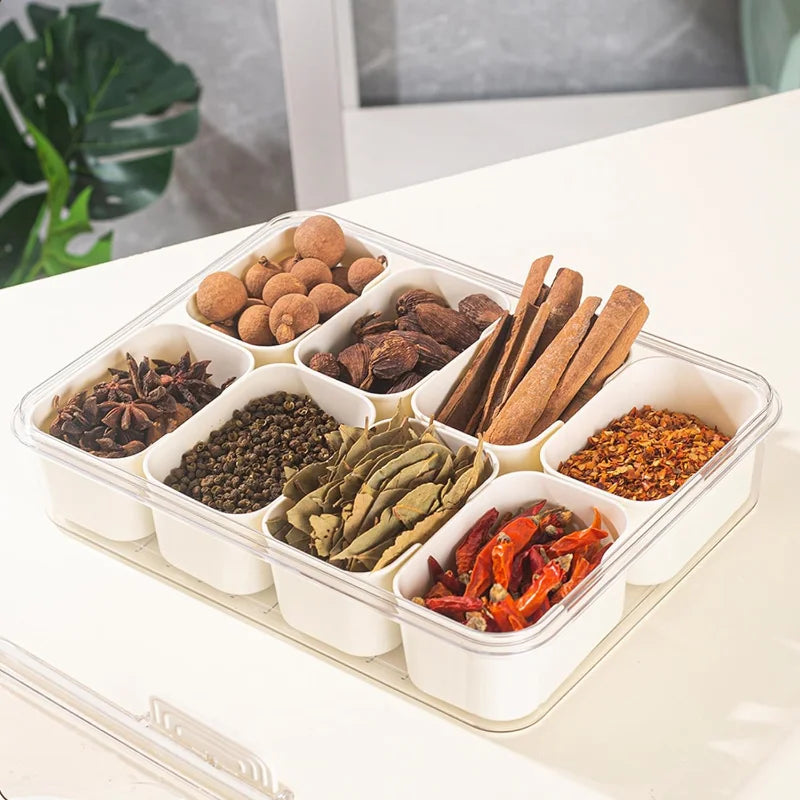 Versatile 8-Grid Serving Tray & Storage Box for Snacks, Fruits, and Seasonings - Portable Fresh-Keeping Solution