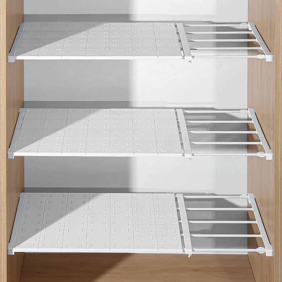 Expandable Metal Closet Organizer - Adjustable Tension Shelf & Rod for DIY Storage Solutions