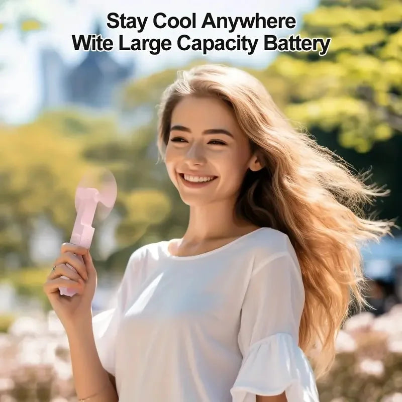 Portable Mini Fan, USB Rechargeable, 3-Speed Adjustable, Foldable Handheld Fan, Suitable for Women, Travel, Outdoor Use