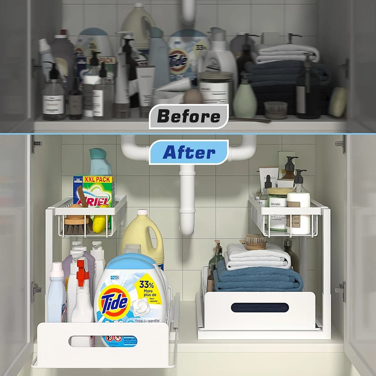 Maximize Your Space with 2 Pack Under Sink Pull Out Organizer - Slide Out Cabinet Storage Shelves