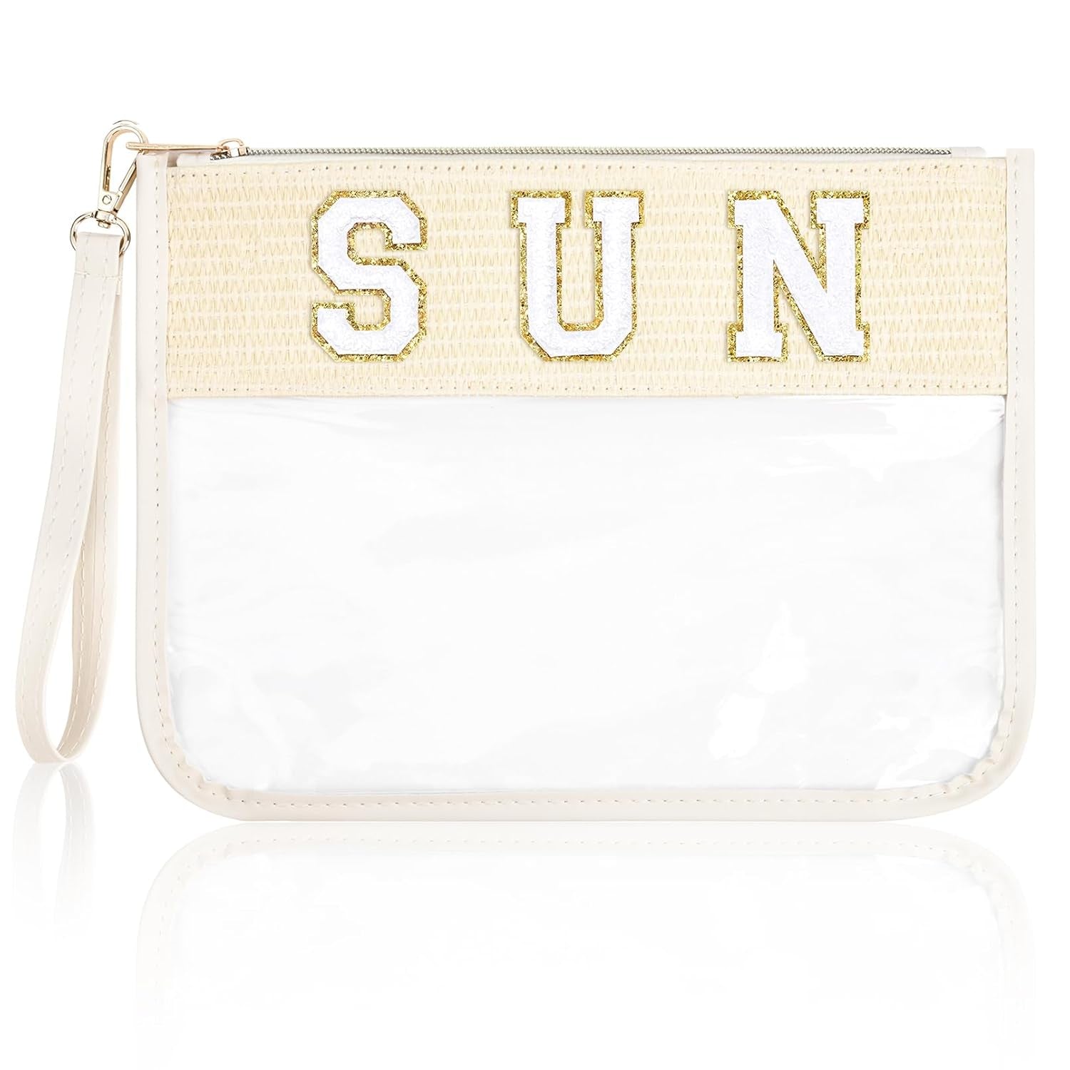 Snack Bags Clear Chenille Letter Pouch Travel Bag Zipper Nylon Makeup Bag Organizer Cosmetic Pouch Toiletry Bag Waterproof Summer Travel Gifts for Women