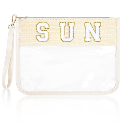Snack Bags Clear Chenille Letter Pouch Travel Bag Zipper Nylon Makeup Bag Organizer Cosmetic Pouch Toiletry Bag Waterproof Summer Travel Gifts for Women
