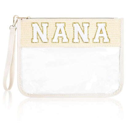 Snack Bags Clear Chenille Letter Pouch Travel Bag Zipper Nylon Makeup Bag Organizer Cosmetic Pouch Toiletry Bag Waterproof Summer Travel Gifts for Women