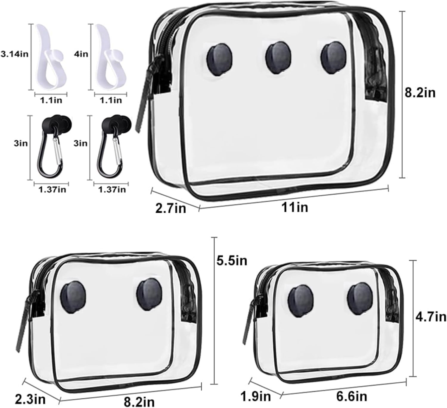 3 Packs Clear Bogg Beach Tote Bag with 2 Set Insert Hooks Accessories Suitable for Bogg Bags Travel Makeup Clean Toiletry Brush Bag Cosmetic Divider Storage Inner Pouch (White)