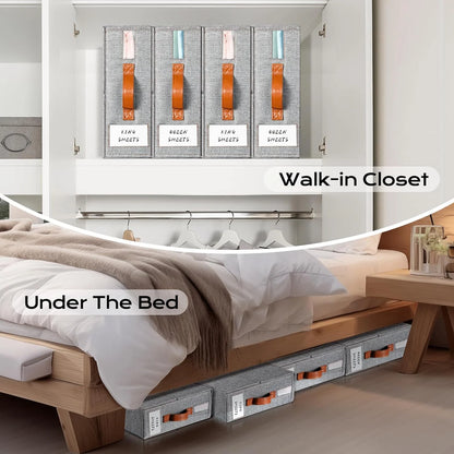 Gray Bed Sheet Organizer Set - 4 Count Linen Storage Solution for Closet Organization