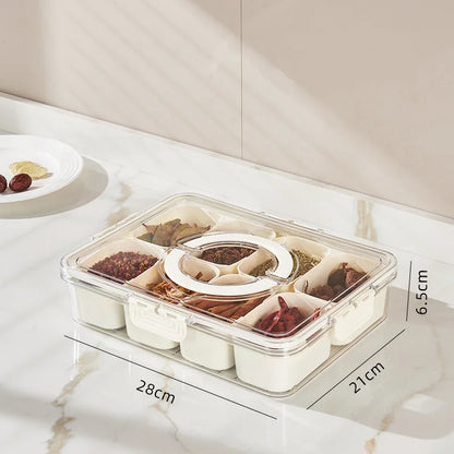 Versatile 8-Grid Serving Tray & Storage Box for Snacks, Fruits, and Seasonings - Portable Fresh-Keeping Solution
