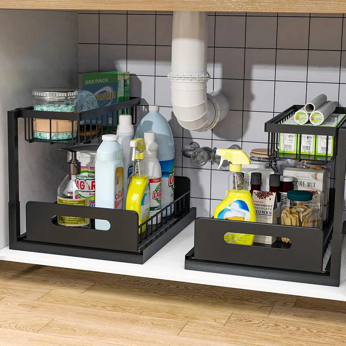 Maximize Your Space with 2 Pack Under Sink Pull Out Organizer - Slide Out Cabinet Storage Shelves