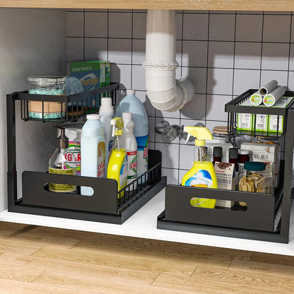 Maximize Your Space with 2 Pack Under Sink Pull Out Organizer - Slide Out Cabinet Storage Shelves