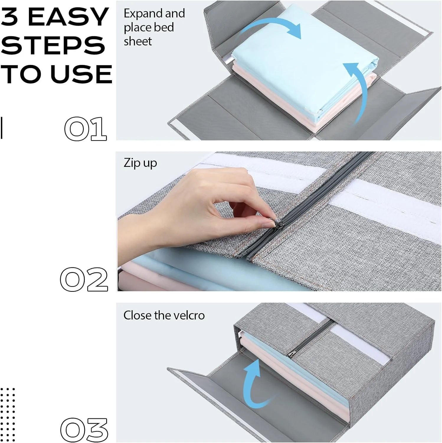 Gray Bed Sheet Organizer Set - 4 Count Linen Storage Solution for Closet Organization