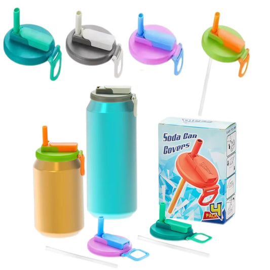 Creative Soda Can Seal Cover Contrasting Color Silicone Soda Lids with Straws Outdoor Picnics Portable Beverage Soda Tank Cover