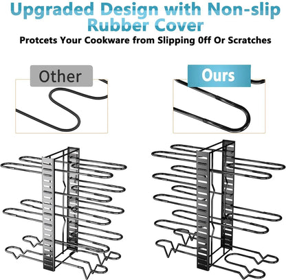 8-Tier Pot and Pan Organizer Rack – Upgraded Kitchen Storage Solution for Cookware and Lids