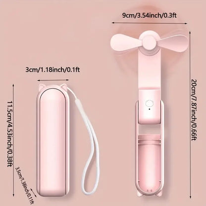 Portable Mini Fan, USB Rechargeable, 3-Speed Adjustable, Foldable Handheld Fan, Suitable for Women, Travel, Outdoor Use