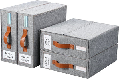 Gray Bed Sheet Organizer Set - 4 Count Linen Storage Solution for Closet Organization