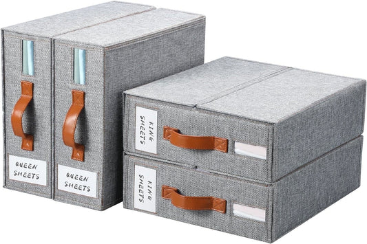 Gray Bed Sheet Organizer Set - 4 Count Linen Storage Solution for Closet Organization
