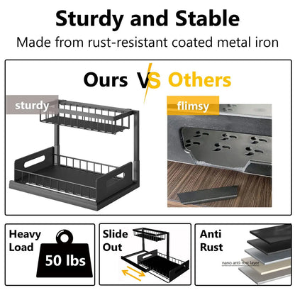 Maximize Your Space with 2 Pack Under Sink Pull Out Organizer - Slide Out Cabinet Storage Shelves